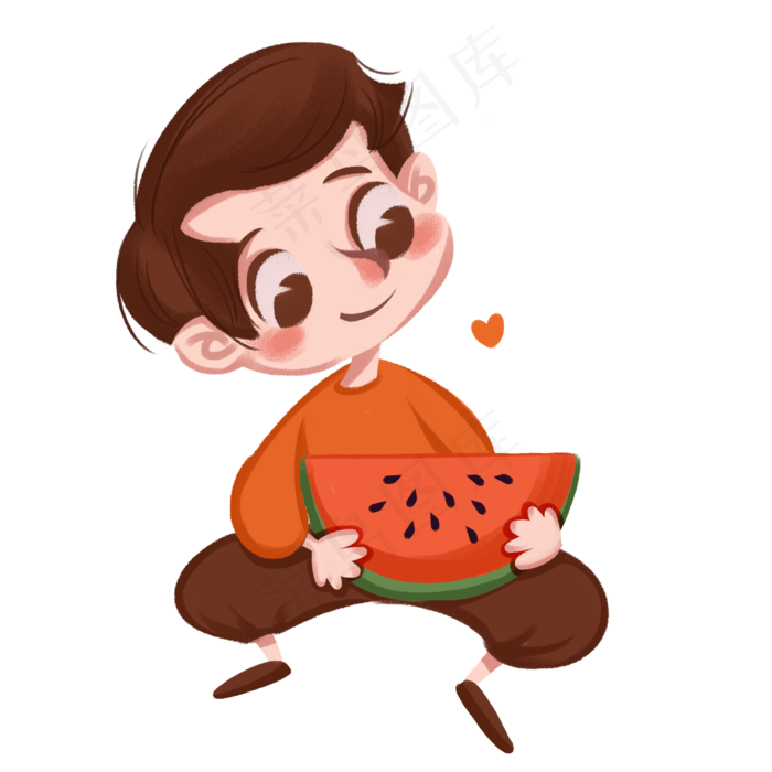 可爱的男孩吃西瓜