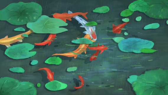 锦鲤荷叶水墨画水彩免抠元素30002000px300dpipsd模版下载