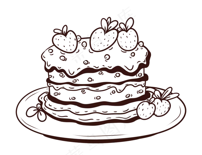 蛋糕黑白线描PNG免抠图