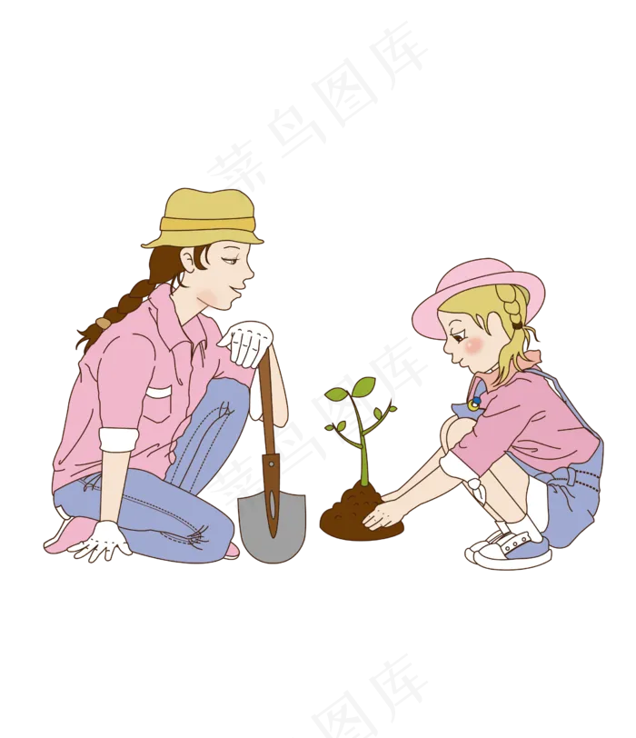 亲子植树节节日场景装饰免抠元素2000x2000dpi300ai矢量模版下载