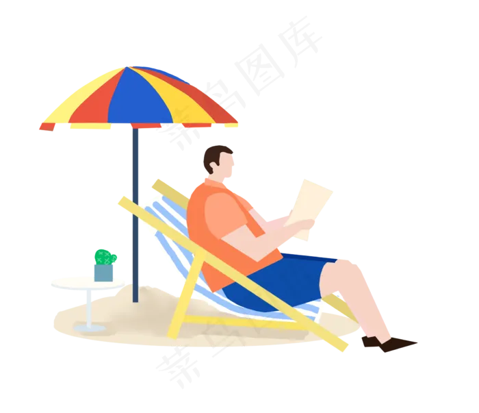 旅游海边度假躺沙滩椅,免抠元素