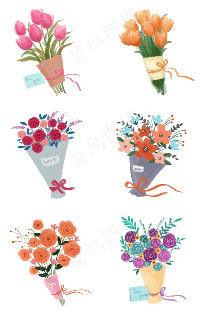 水彩手绘花朵花束组图png免抠素材 菜鸟图库