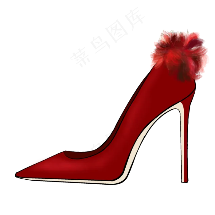 手绘红色性感带花装饰高跟鞋,免抠元素