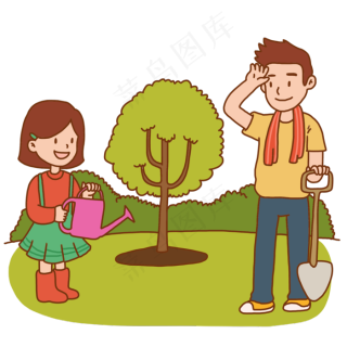 植树节学生种树手绘插画免抠元素2000x2000dpi300psd模版下载