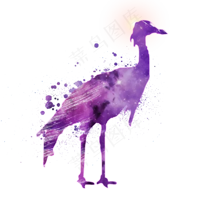 紫色星空水彩鹤鸟