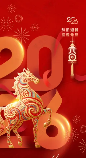 2026立体剪纸新年马年海报