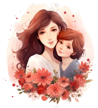 母亲节 - 母子与花的肖像