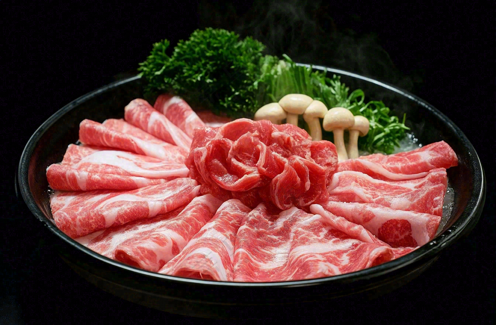 雪花肥牛牛肉寿喜烧烤肉食材美食摄影图