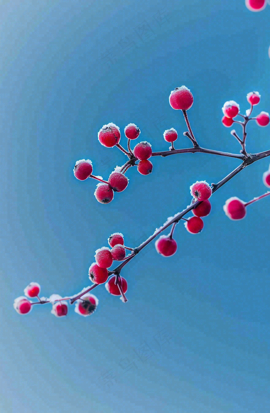 冬天白霜覆盖的红色覆盆子寒冷霜降摄影图