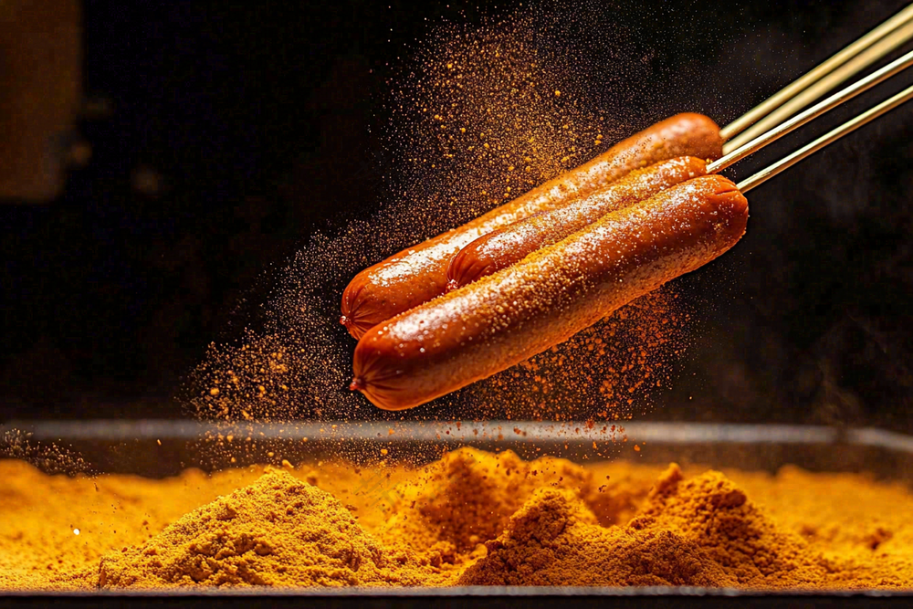 烤火腿肠煎辣椒面香辣美食小吃摄影图