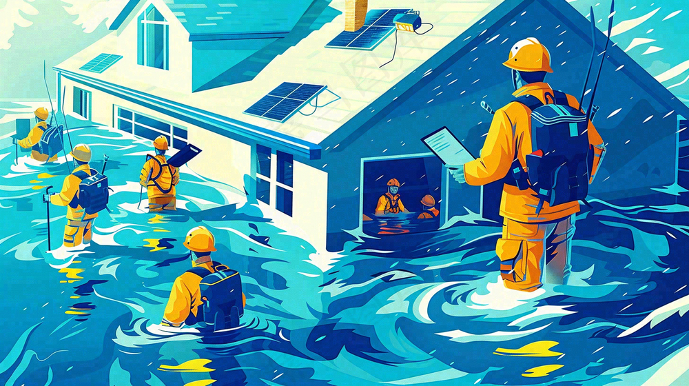 洪水自然灾害防洪预警摄影图