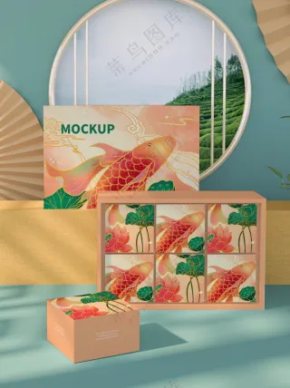 中式传统中秋节月饼礼盒包装psd样机008