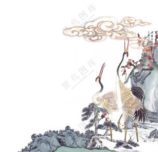 祥云花鸟创意绘画效果免抠图片素材