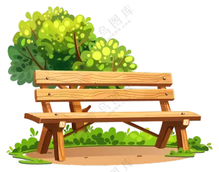 绿色自然环境中的木制公园长椅