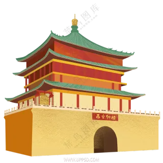 钟楼  西安钟楼素材  免扣素材  插画