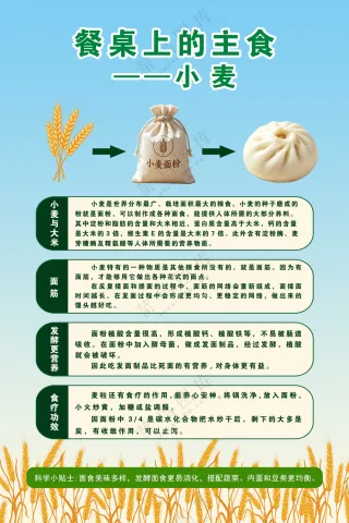 蓝黄简约面粉的营养与制作