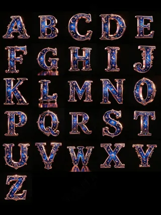 3D巴洛克金属风格3D艺术字英文字母A-Z_09