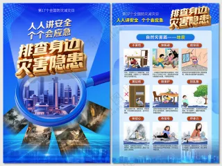 蓝色全国防灾减灾日主题海报