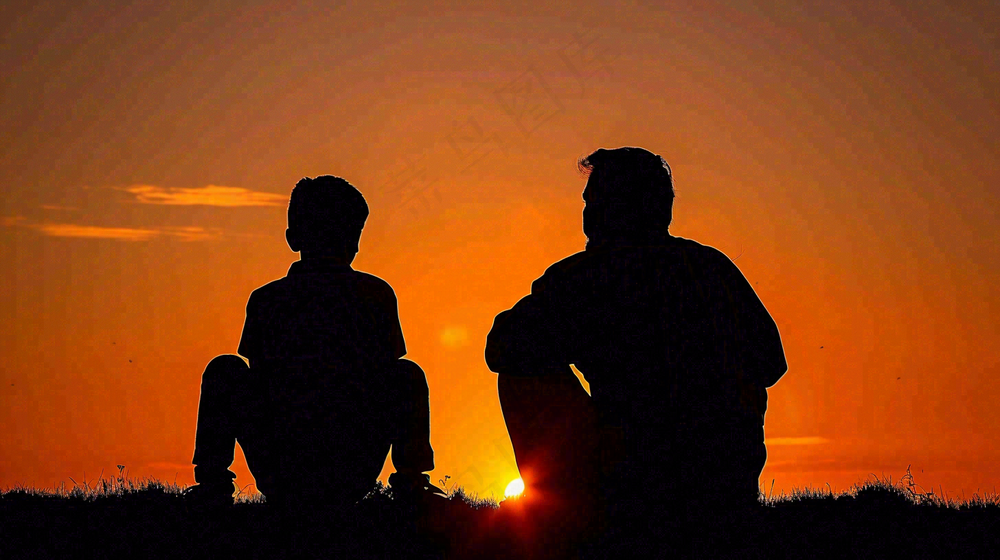 父亲节爸爸和孩子剪影亲情摄影图