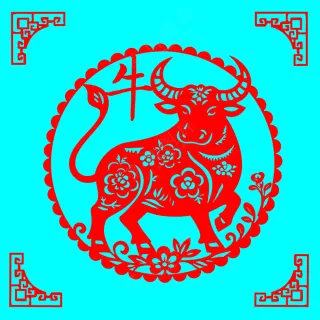 红色圆形牛剪纸