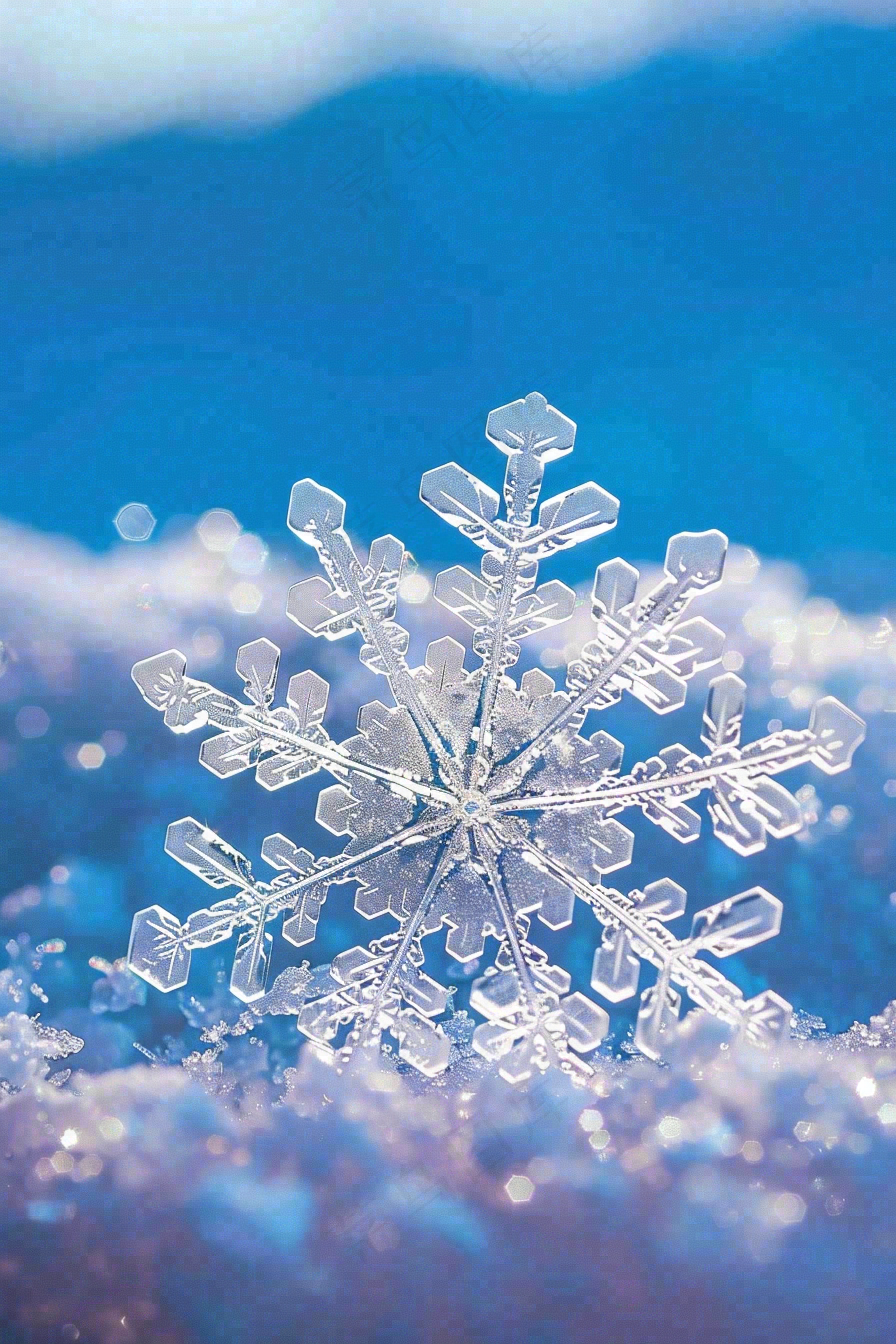 冰天雪地里的透明雪花白雪立冬小寒大寒冬至摄影图/