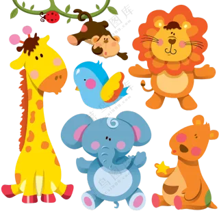 大象与猴子狮子等动物创意免抠图片
