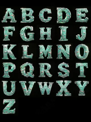 3D巴洛克金属风格3D艺术字英文字母A-Z_08