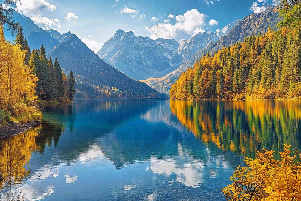 大自然风光风景高山森林湖泊摄影图