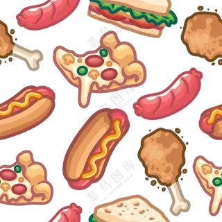 烤肠与披萨等快餐食品免抠图片素材
