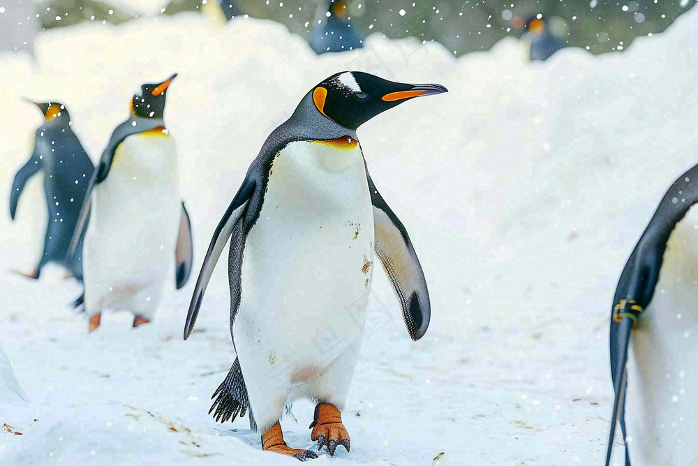 冰雪天地的企鹅寒冷动物摄影图