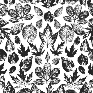 黑白颓废效果树叶无缝图案免抠素材