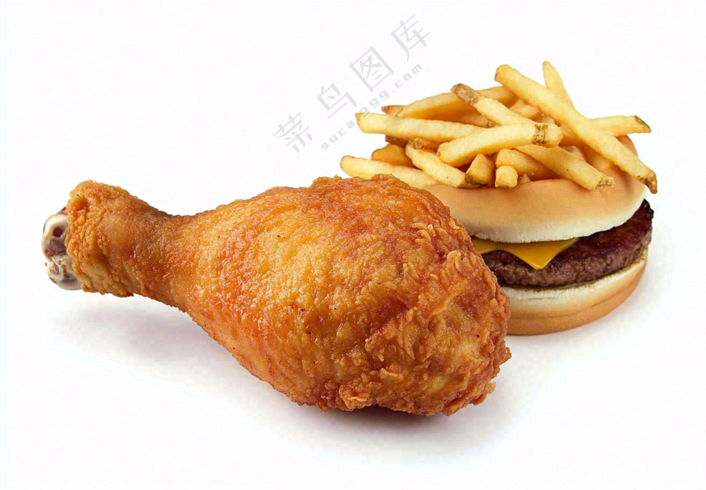 薯条汉堡炸鸡腿美食摄影图