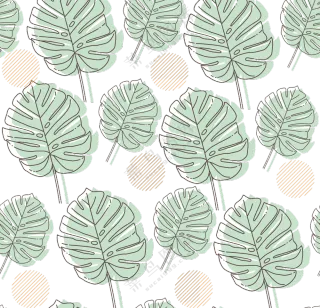 横向无缝拼接线描叶子图案免抠素材