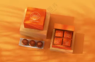 红色中式传统中秋节月饼礼盒包装psd样机025