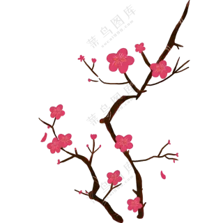 盛开着红色小花的树枝PNG图片素材