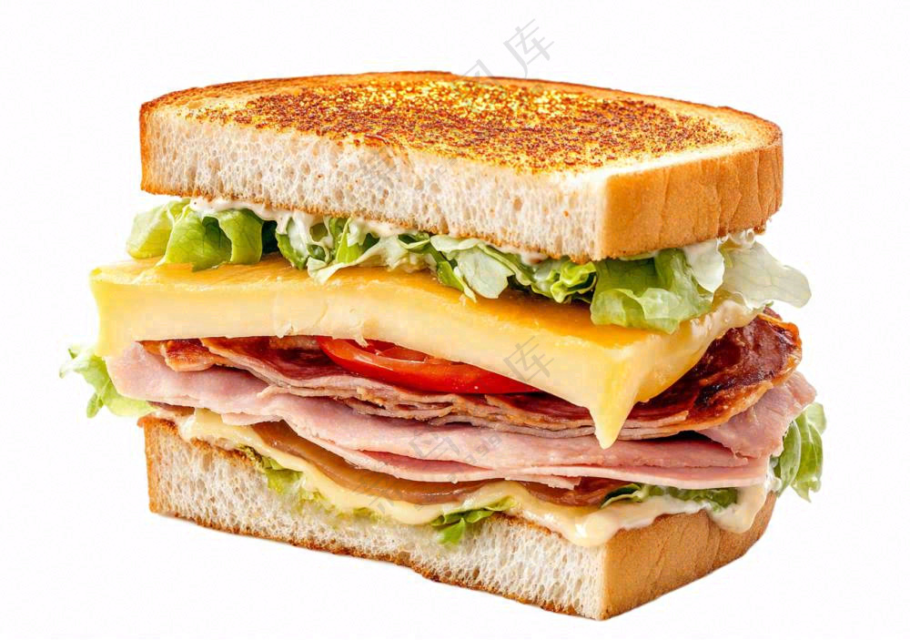 芝士培根三明治美食西餐摄影图免抠