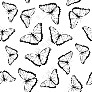 四方连续无缝黑白蝴蝶图案免抠素材