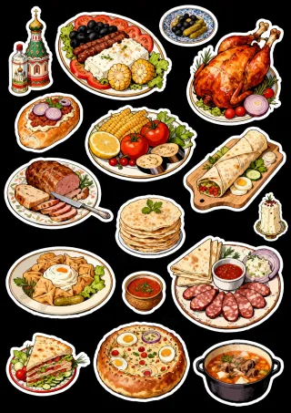 俄罗斯美食插画免抠图元素