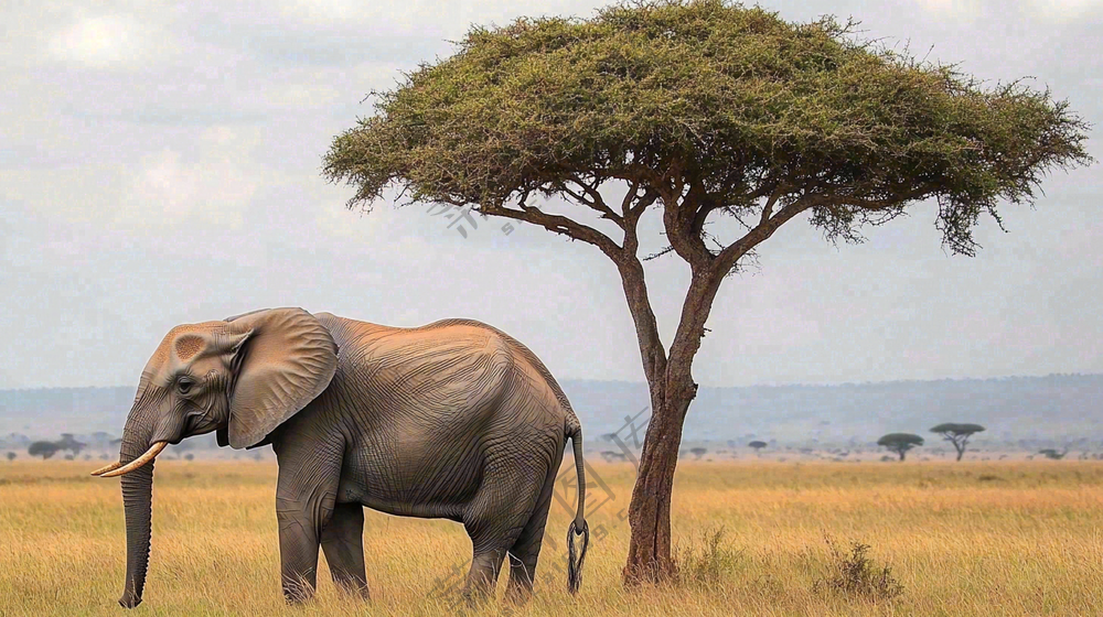 非洲大草原大象象群野生动物保护动物摄影图