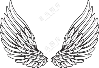 黑白线描手绘翅膀元素免抠图片素材
