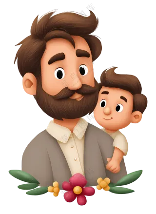 父亲节 - 父亲和孩子卡通插图