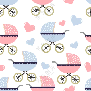 桃心与婴儿车图案无缝拼接免抠素材