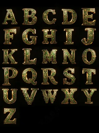 3D巴洛克金属风格3D艺术字英文字母A-Z_07
