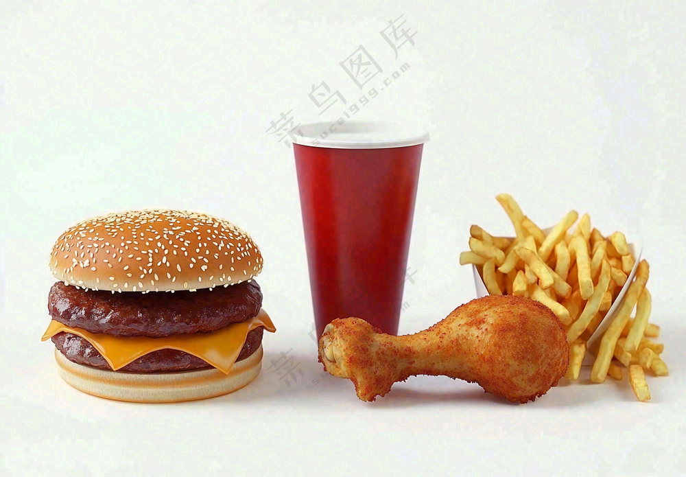 薯条汉堡炸鸡腿美食摄影图