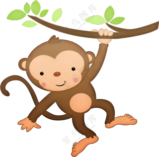爪子抓住树枝的小猴子卡通免抠图片