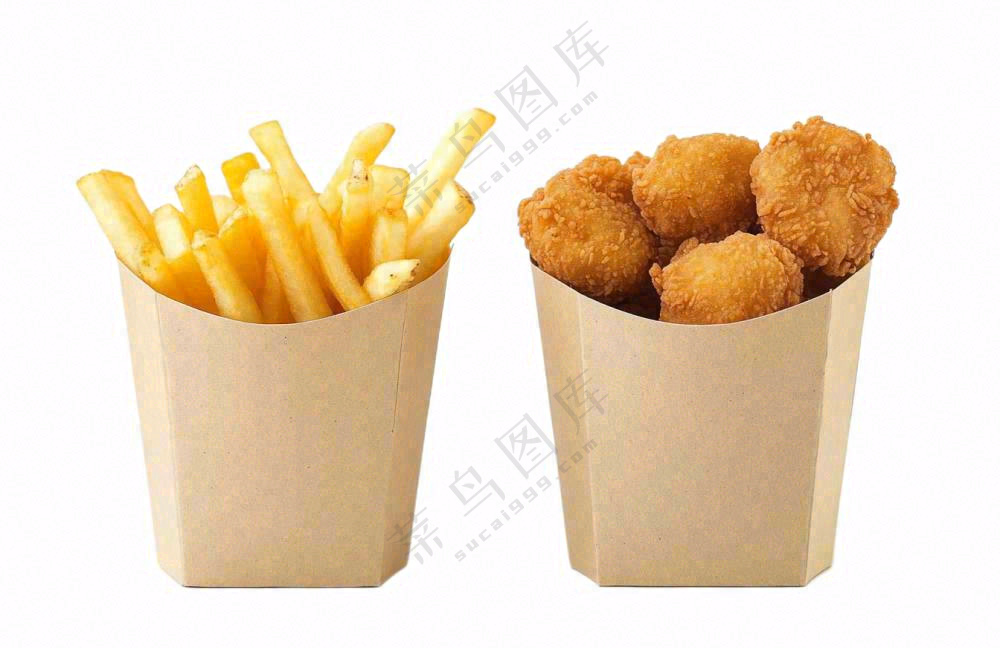 薯条鸡米花食物摄影图免抠