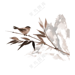 竹子上的一只麻雀绘画创意免抠图片