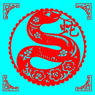 红色简约圆形蛇剪纸