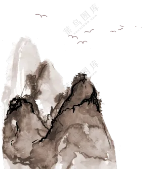 险峻高山与空中的飞鸟绘画免抠图片