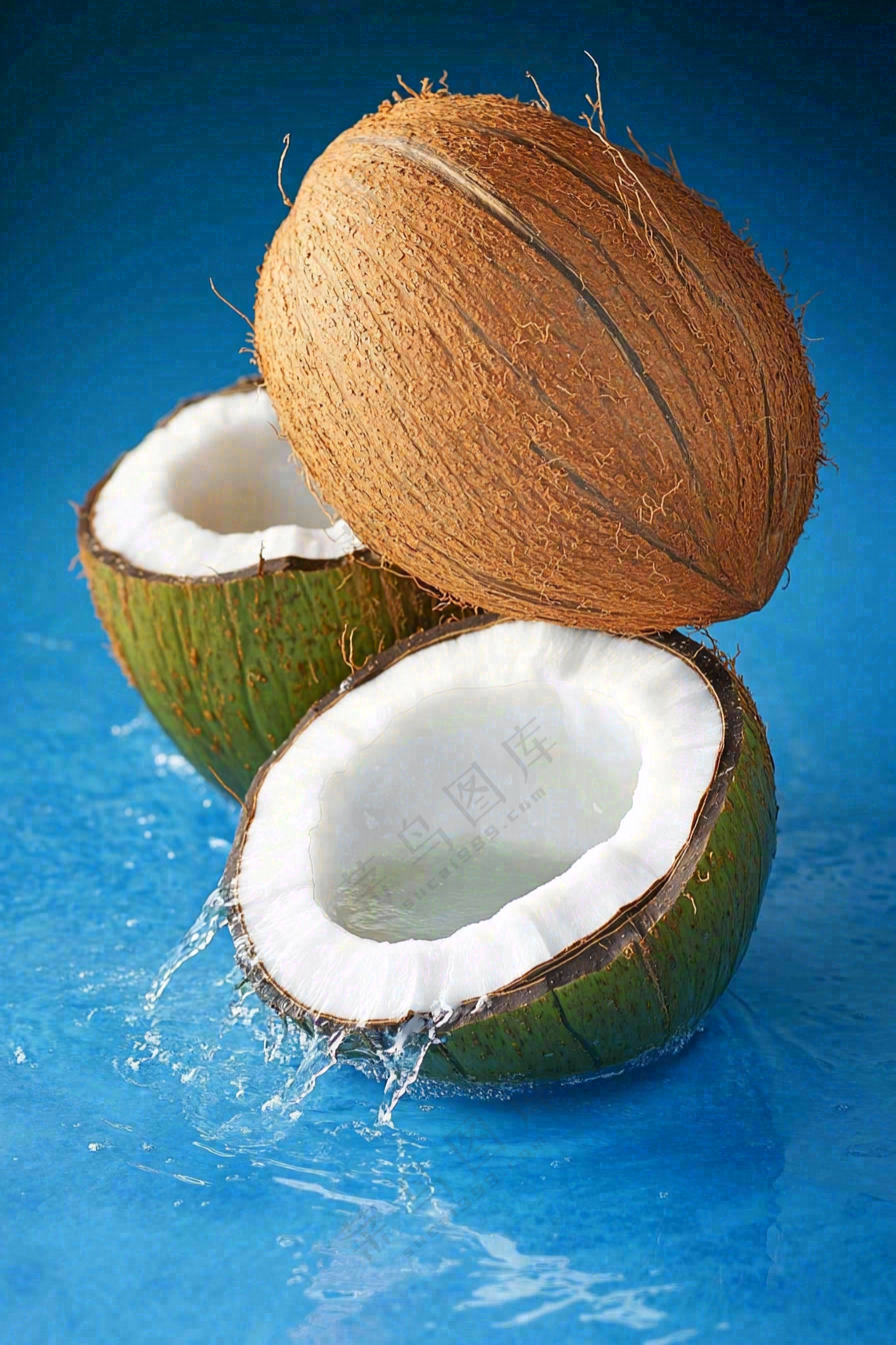 椰子汁飞溅新鲜果汁摄影图